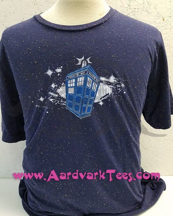 Whovian Space Police Box - Fans of the Doctor - Hand Printed T-Shirt - Aardvark Tees - Tees that Please